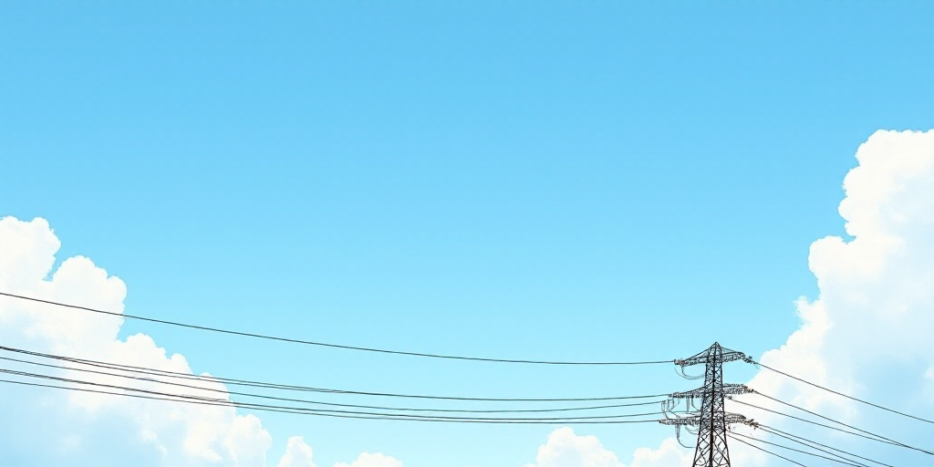 a high voltage power line with a sky background and clouds in the background, with a blue sky and so