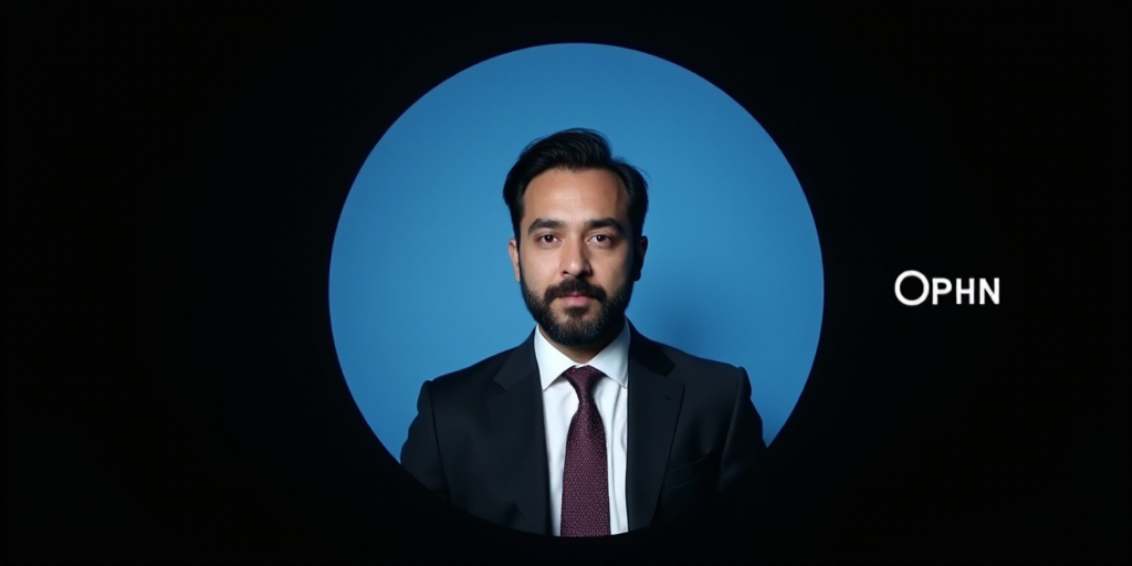 a man in a suit and tie is shown in a blue circle with the words opinion on it and a black backgroun