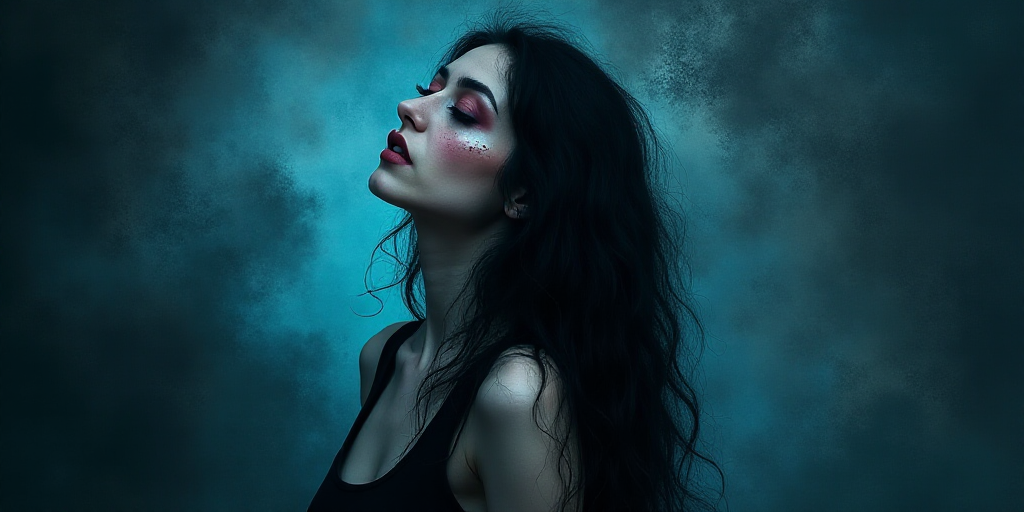 a woman with long hair and a black and blue background with the words,'the power of the mind ', Arac