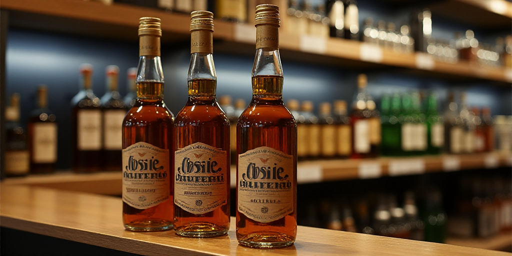 three bottles of jose cueero especial sit on a shelf in a store, one of which is empty, Ceferí Oliv