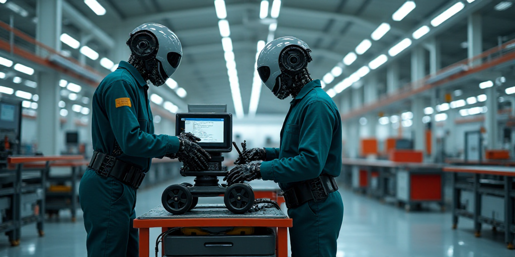 two people in a factory working on a machine with wheels on it and a machine with wheels on it, Engu