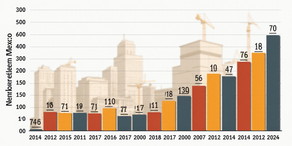 a bar chart with numbers of construction in mexico and the number of workers in mexico and the numbe