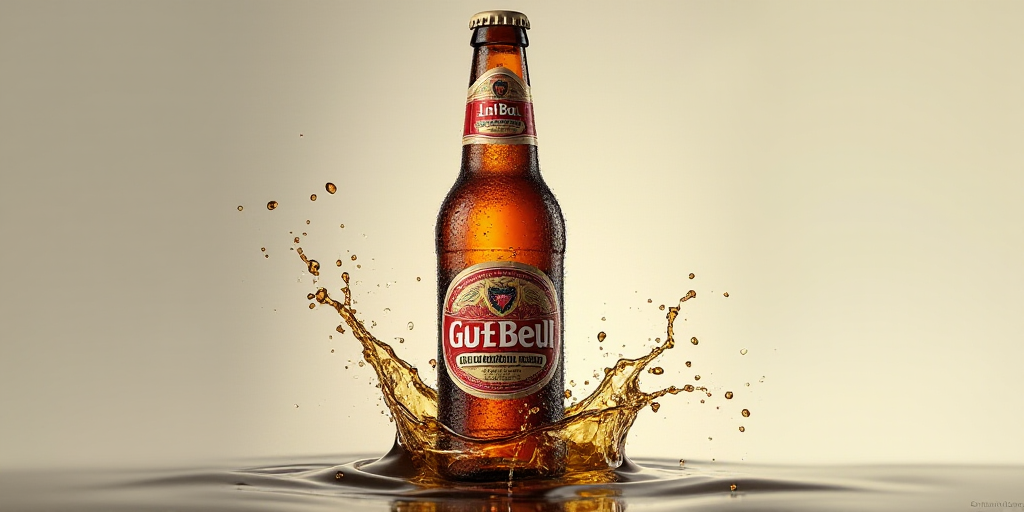 a beer bottle with a splash of water on it's side and a logo on the side of it, Estuardo Maldonado,