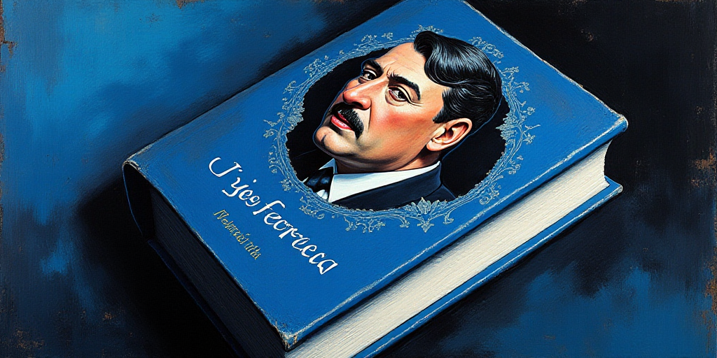 a blue and black book cover with a picture of jose fonseca on it and a black and blue background, Fe