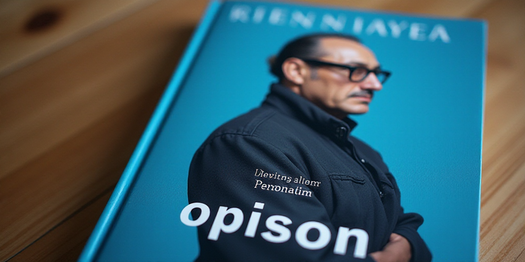 a blue book cover with a photo of a man in glasses and a black jacket on it, and the words, opinion,