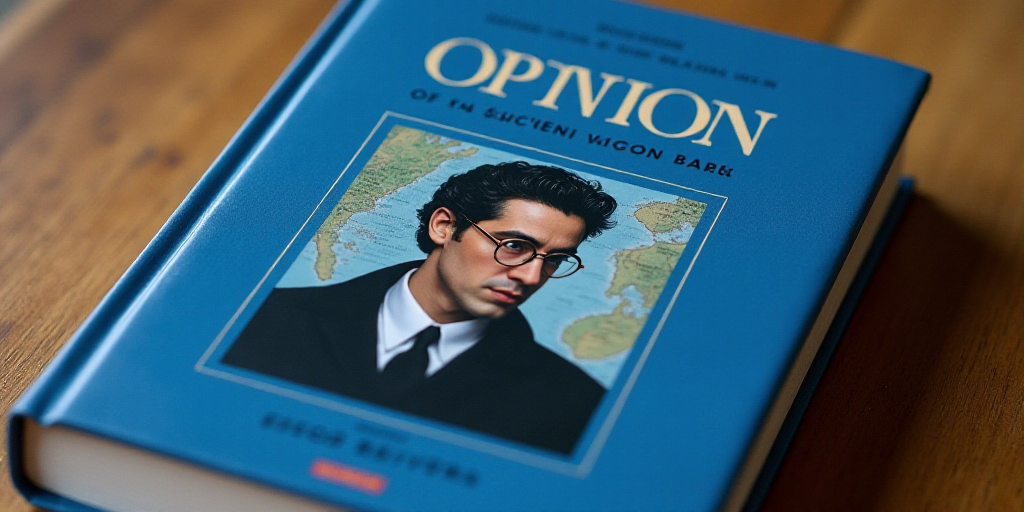 a blue book cover with a photo of a man in glasses and a black jacket on it, and the words, opinion,