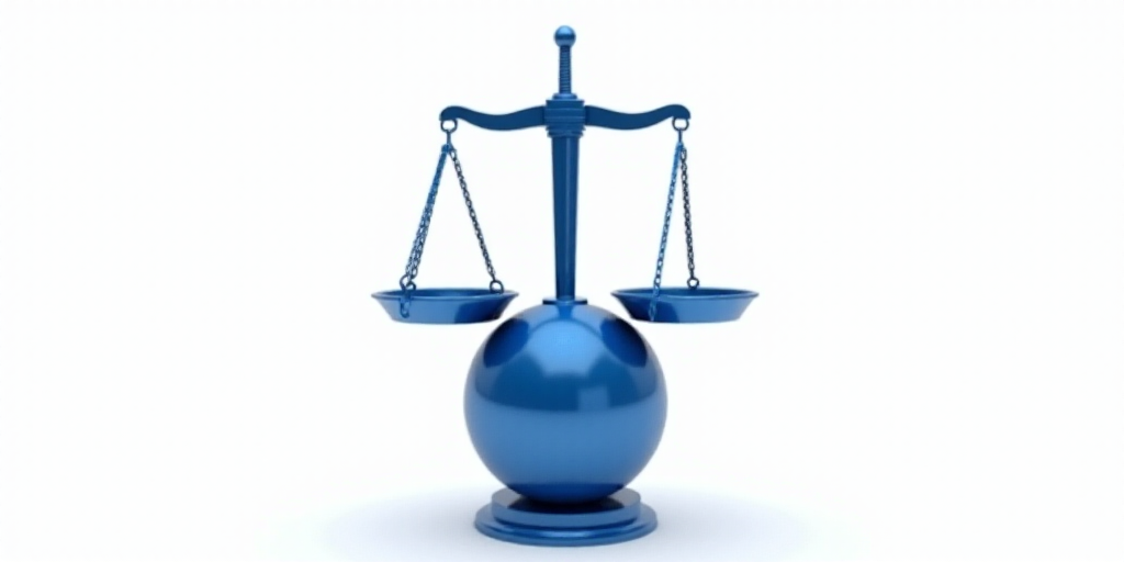 a blue globe and a blue metal justice scale with a sword on top of it, on a white background, Évari