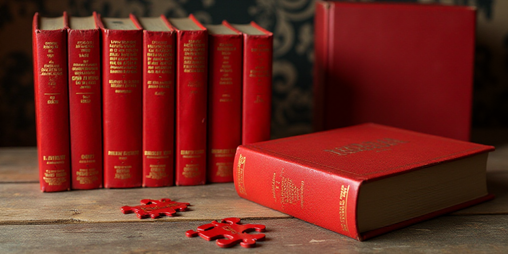 a box of red books with a label on it sitting on a table next to a box of red books, Alexander Rodch