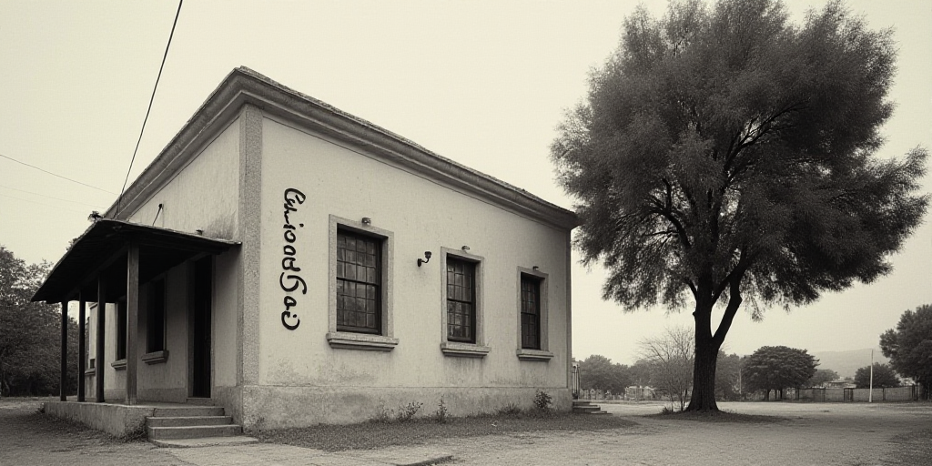 a building with a sign that says canacope on it's side and a tree in the background, Carpoforo Tenca
