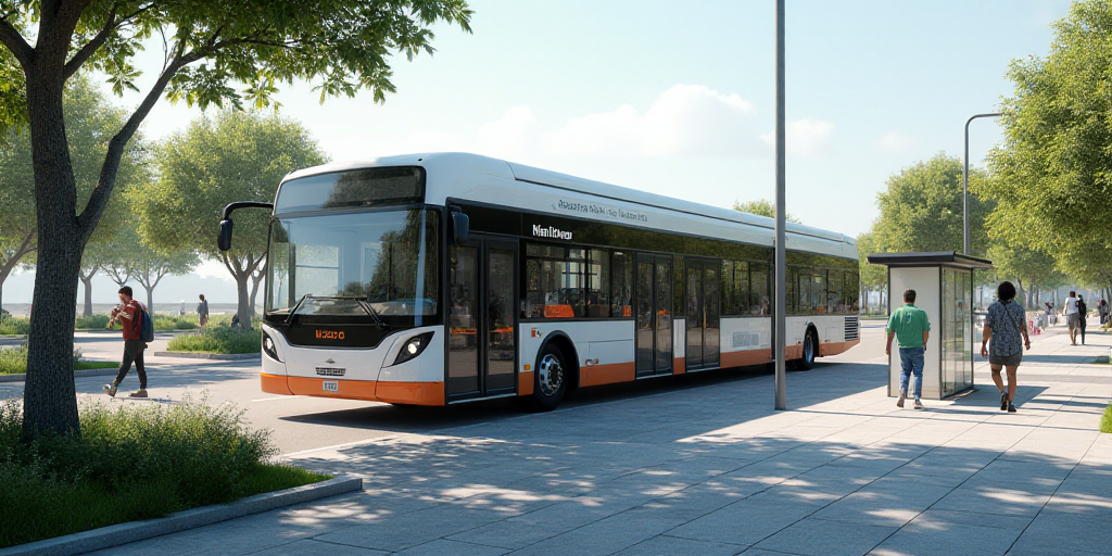 a bus is parked at a bus stop with people walking by it and a bus stop with a bus, Aquirax Uno, rend