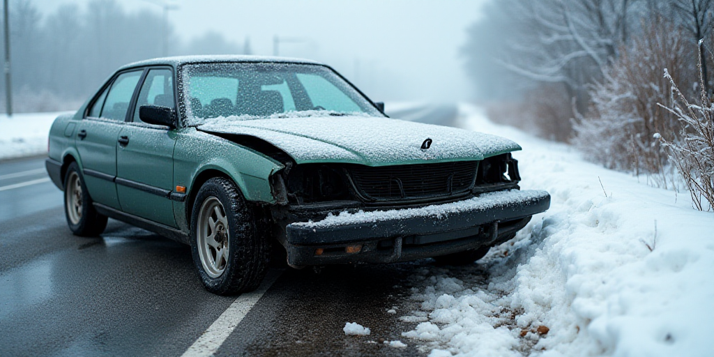 a car that has been involved in a collision with another car on the side of the road, with the front