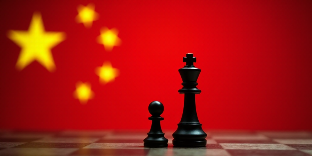 a chess piece next to a flag of china and the united states of china, with a flag of china in the ba