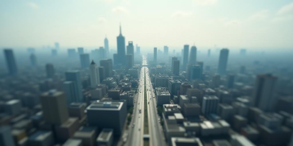a city with a lot of buildings and a road in the middle of it with a sky background that is very hig