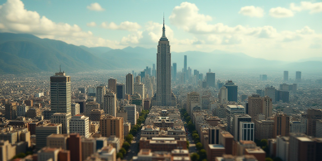 a city with tall buildings and mountains in the background, from a bird's eye view of a city, Diego