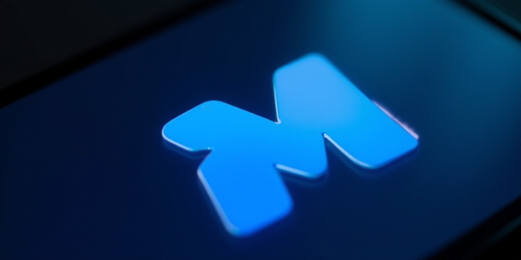 a close up of a blue and white logo on a cell phone with a blue light shining on it, Ai-Mitsu, affin