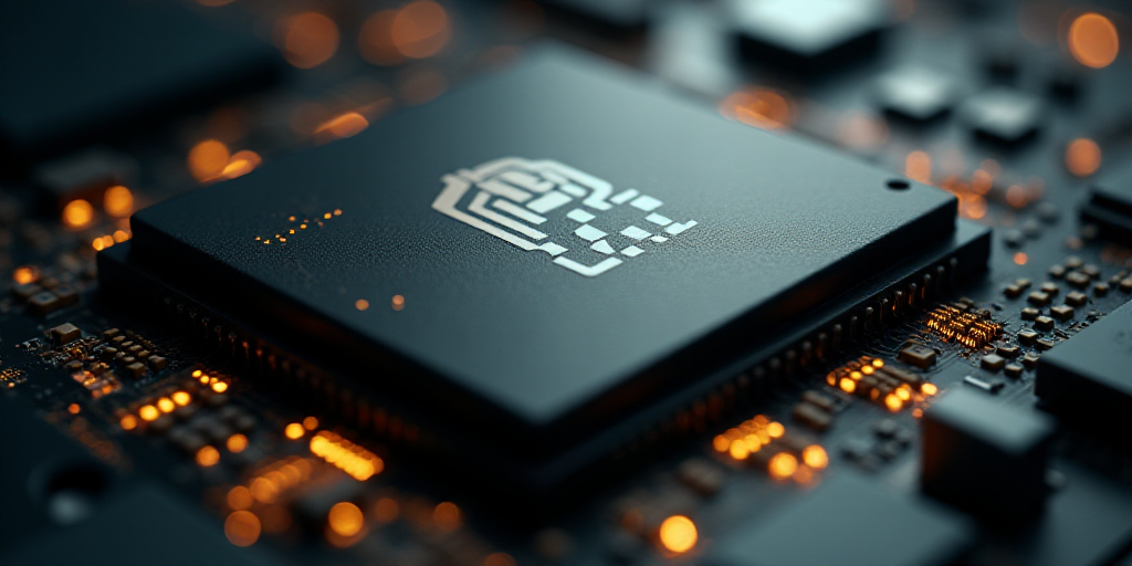 a close up of a cpu chip with the nvidia logo on it's side and a cpu chip in the background, Andries