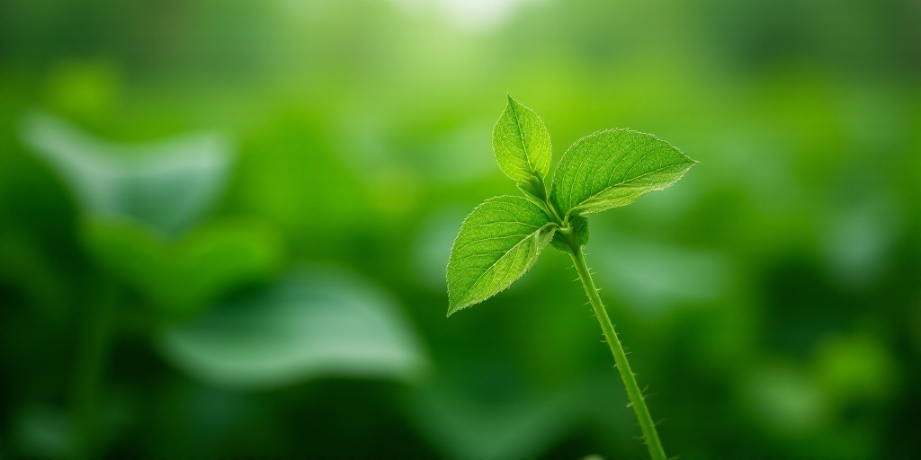 a close up of a green plant with leaves on it's stems and a blurry background of the leaves, Cao Bux