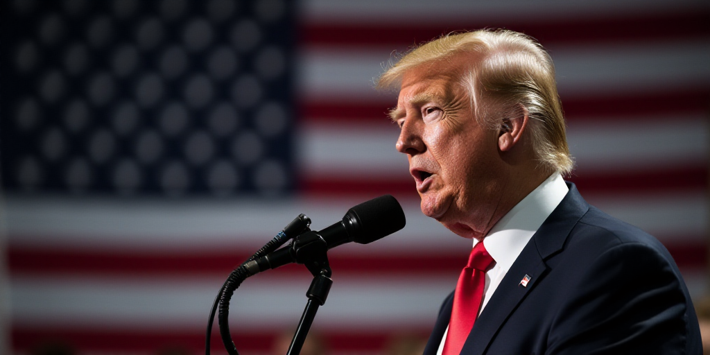 a close up of a person speaking into a microphone with an american flag in the background and a micr