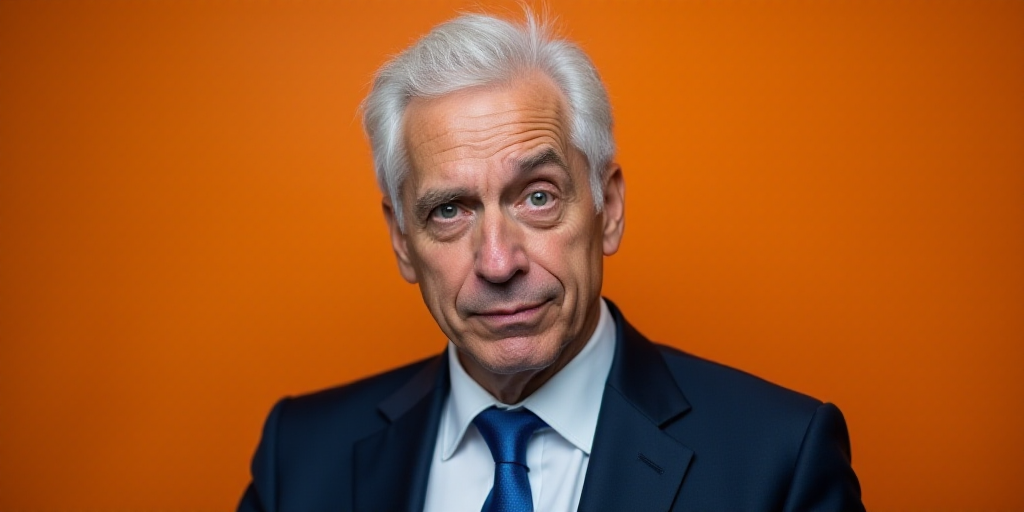 a close up of a person wearing a suit and tie with a white hair and a blue tie and a white shirt, Do