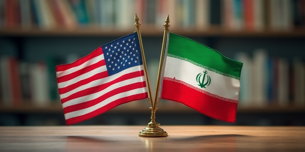 a close up of the flag of the united states and the islamic union on a table top with a blurry backg