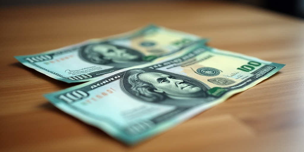 a close up of two different bills on a table with a wooden surface in the background, with a wooden