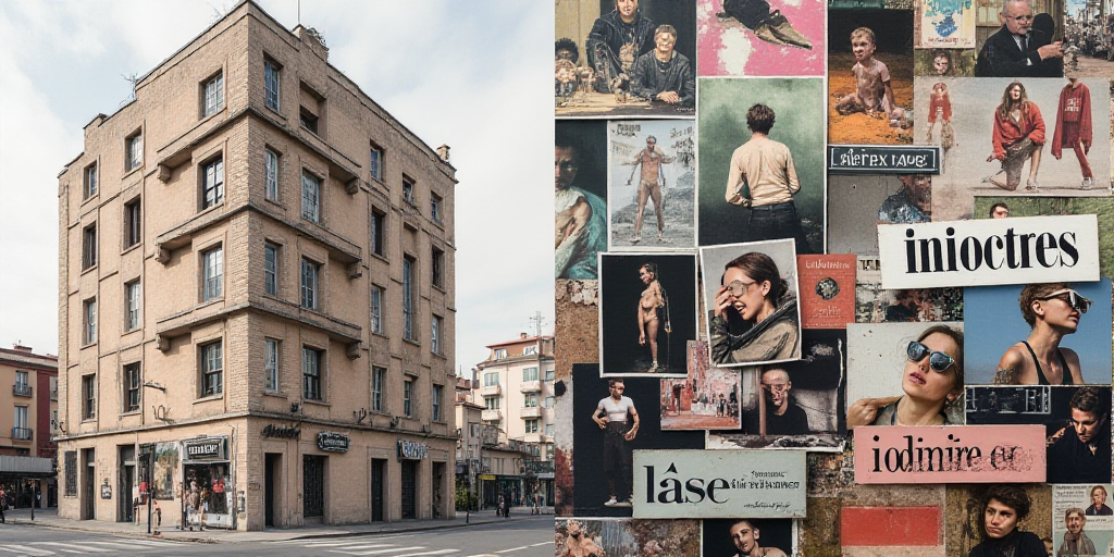 a collage of images with the words laseman en indicateres on them and a picture of a building, Diego