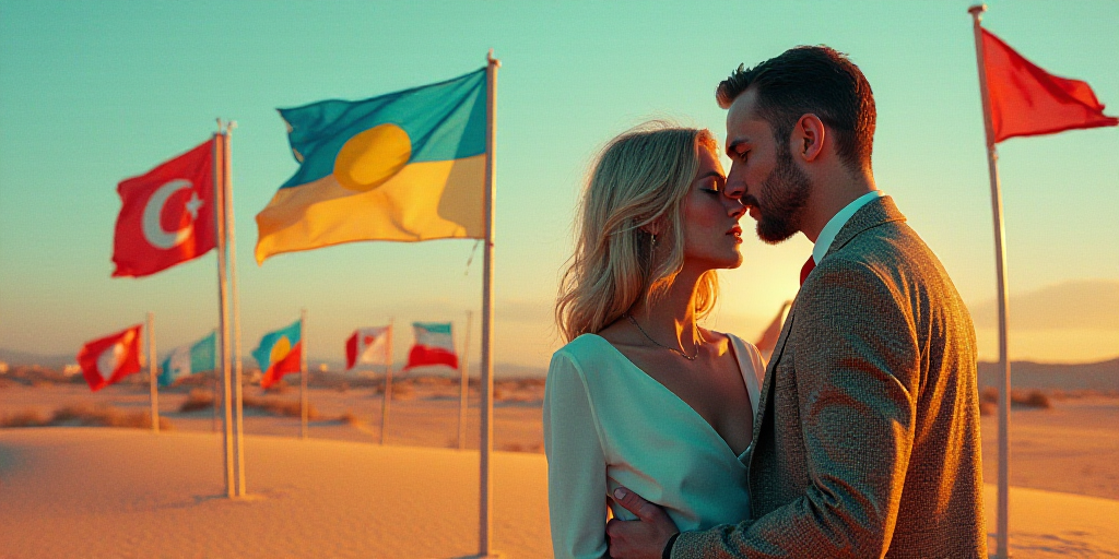 a collage of two people standing next to each other with flags in the background and a picture of a