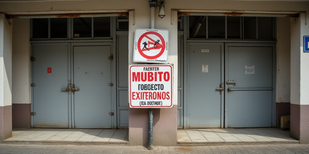 a couple of signs on a pole in front of a building with closed doors and a sign that says,, Aníbal