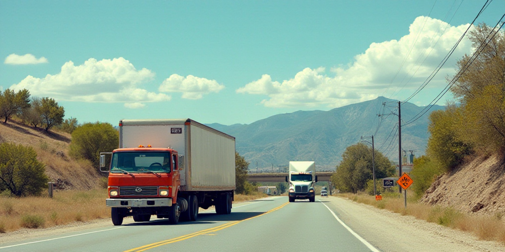 a couple of trucks are parked on the side of the road near a bridge and a road sign that says off 10