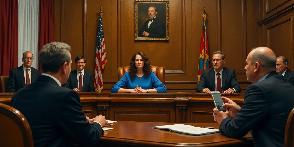 a courtroom scene with a courtroom scene and a courtroom scene with a judge and a woman in blue and