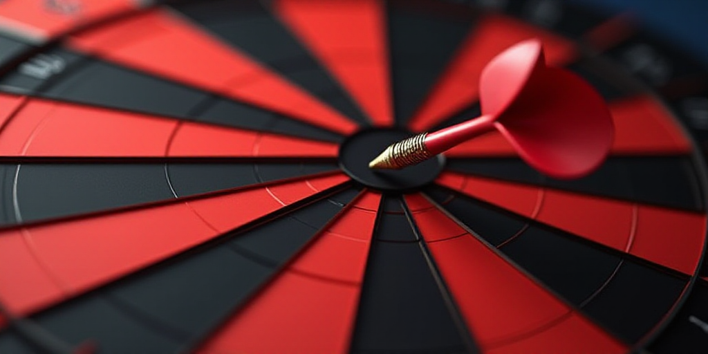 a dart hitting a target in the center of a line of red and black lines with a dart hitting it, Andri