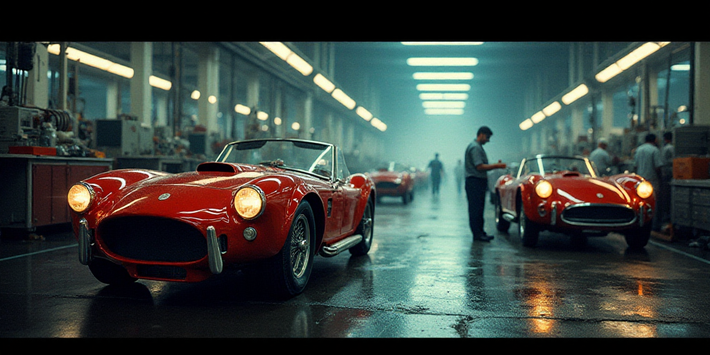 a factory with cars on assembly line and workers working on the assembly line and assembly line in t