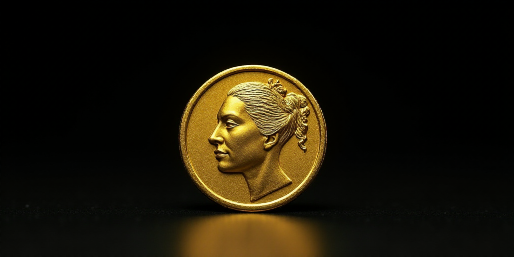 a gold coin with a face on it's side, with a black background and a black background, Aquirax Uno, m