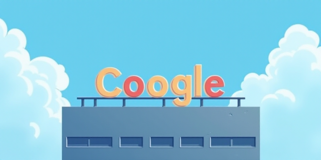 a google sign is shown on top of a building with a blue sky in the background and a few clouds in th