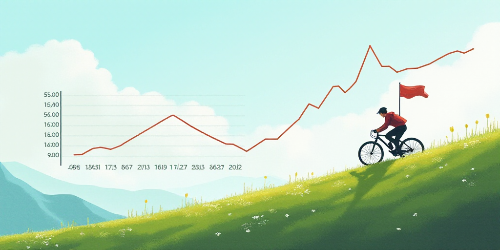 a graph with a line of numbers and a person on a bike on the side of a hill with a flag, Aquirax Uno