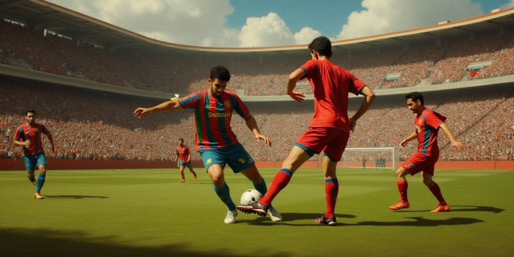a group of men playing a game of soccer on a field with a crowd watching them from the stands, Estua