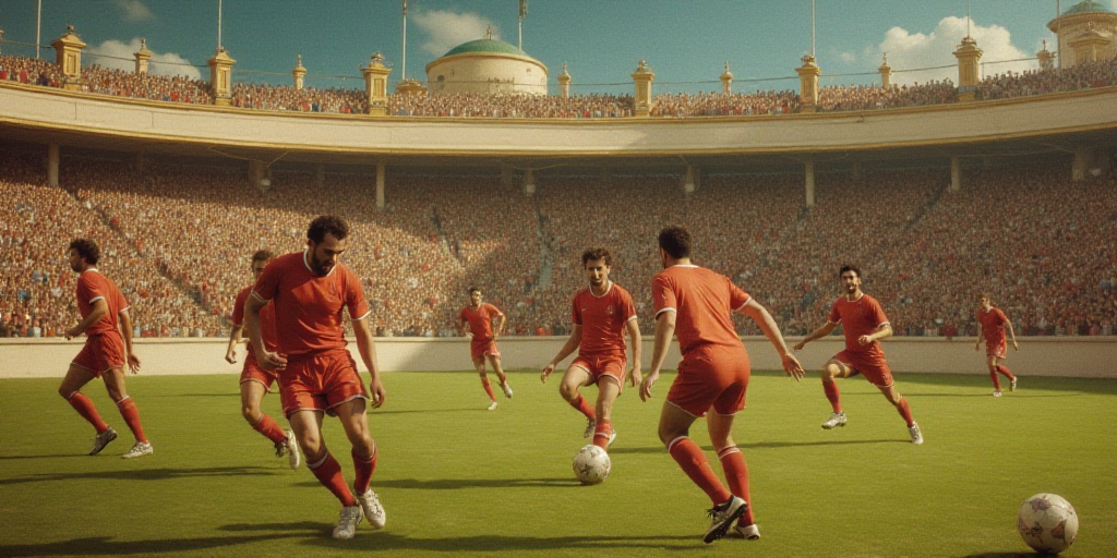 a group of men playing a game of soccer on a field with a crowd watching them from the stands, Farid