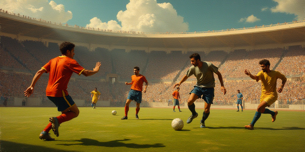 a group of men playing a game of soccer on a field with a crowd watching them from the stands, Farid