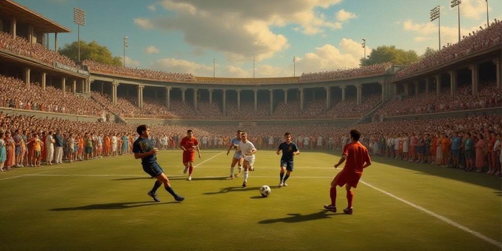 a group of men playing a game of soccer on a field with a crowd watching them from the stands, Estua