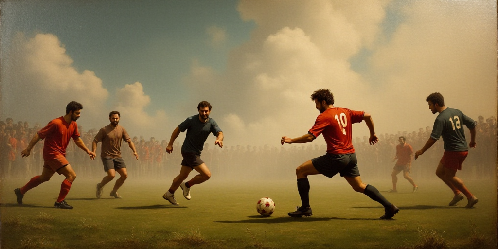 a group of men playing a game of soccer on a field with smoke coming out of the air behind them, Car