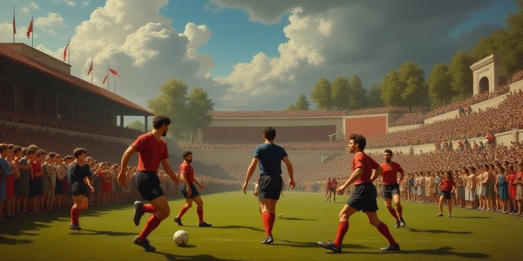 a group of men playing a game of soccer on a field with a crowd watching them from the stands, Estua