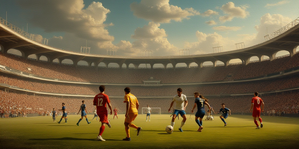 a group of men playing a game of soccer on a field with a crowd watching them from the stands, Estua