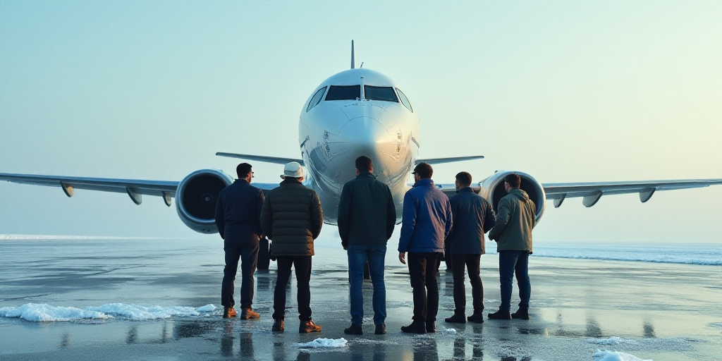 a group of men standing next to an airplane on a runway with a person in a white hat and a man in a