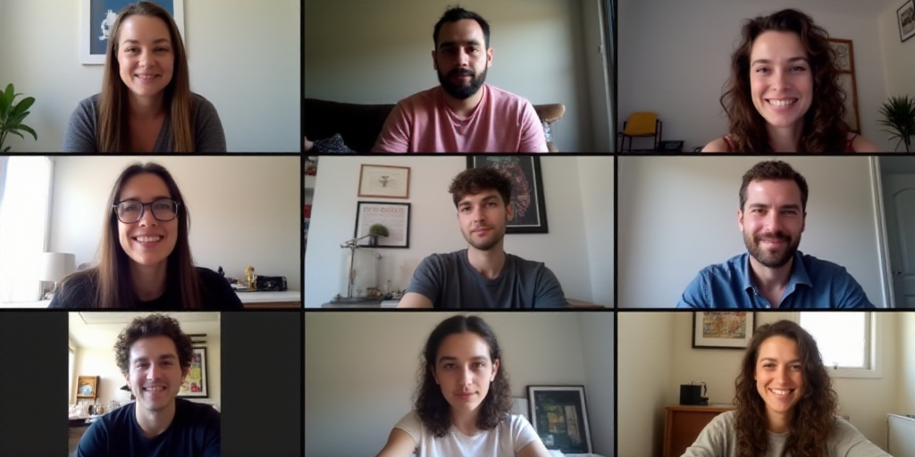 a group of people are on a video call together in a series of photos of people in a room, Aquirax Un