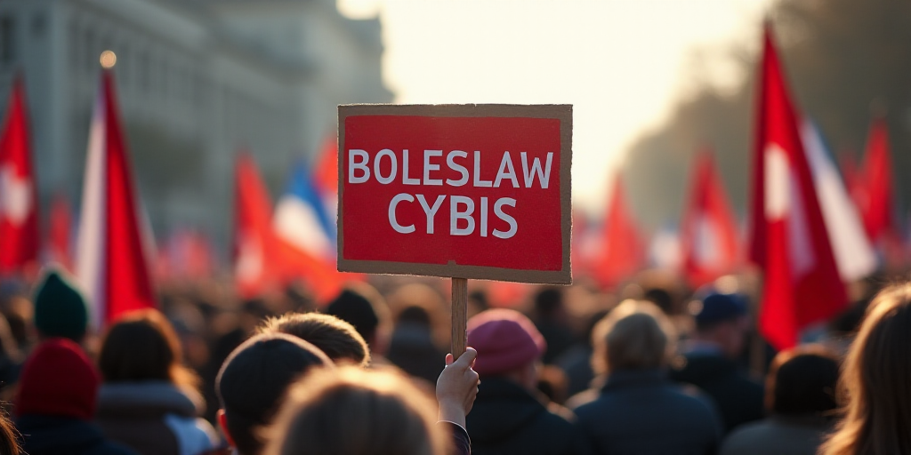 a group of people holding flags and signs in a crowd of people with flags in the background and a si