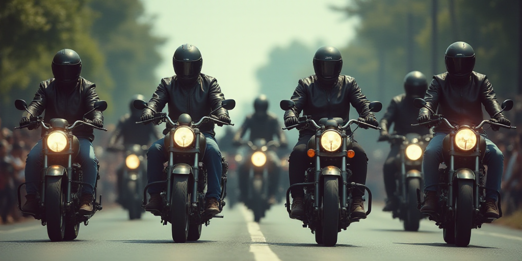 a group of people riding motorcycles down a street together in a parade of people on motorcycles and