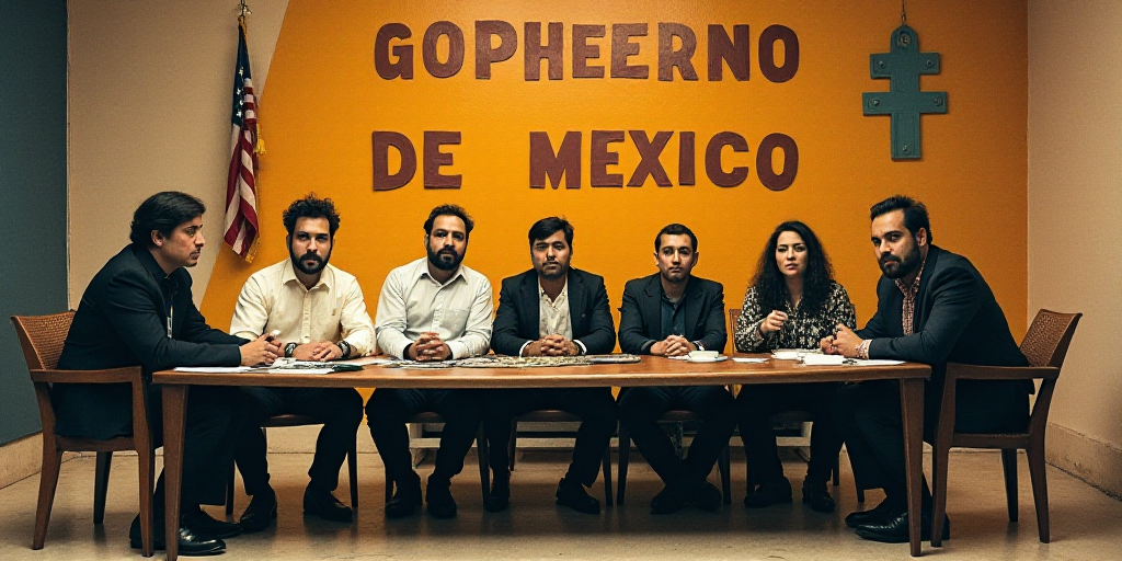a group of people sitting at a table in a room with a sign on the wall behind them that says gophern