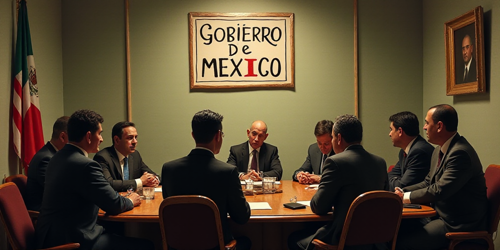 a group of people sitting at a table in a room with a sign on the wall above them that says gobierro