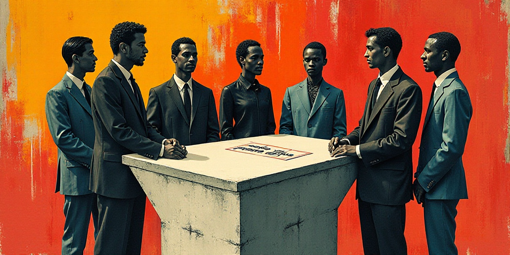 a group of people standing around a table with a sign on it that says, pronodio y difus, David Alfar
