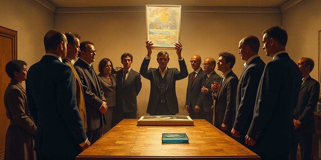 a group of people standing around a table holding up a plaque and a plaque with a name on it, Enguer